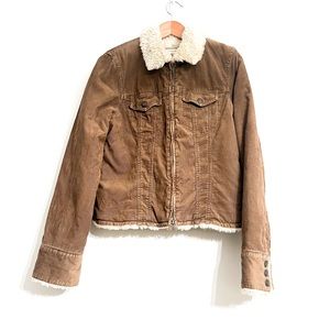 Abercrombie & Fitch Women’s Corduroy Brown Jacket Size L Faux Fur Trim Full Zipp